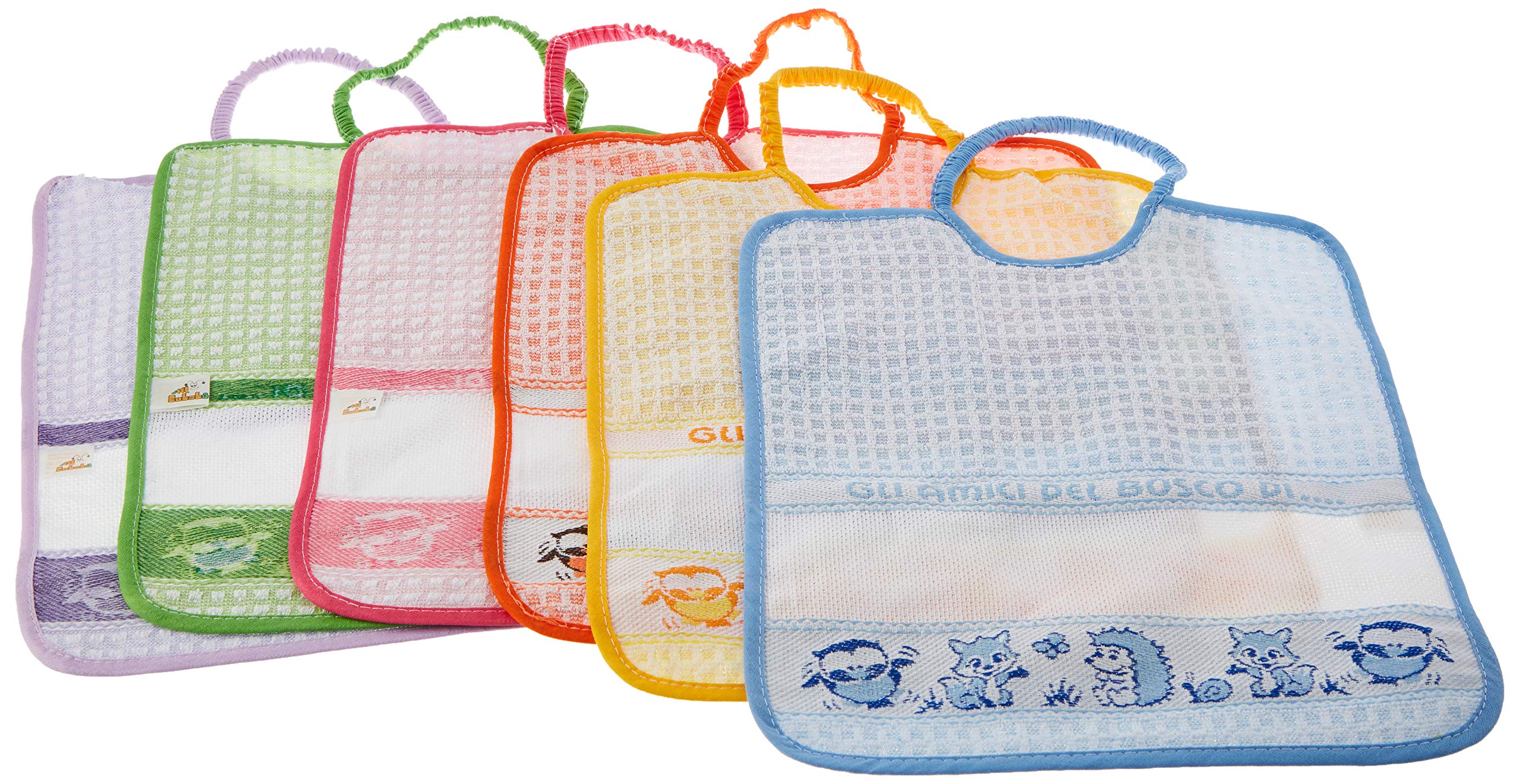 Bubabù BAV275 Pack of 6 Baby Bibs Forest Friends Embroidered with Elastic, 29 x 32 cm