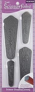 Scissors by SCISSORFOBZ with ScissorGripper -Value Pack-4 Sizes- Designer Scissor sheaths Covers Holders for Embroidery Sewing Quilting - Quilters sewers Gift -Metallic Pewter Grey. #76