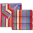 White Classic Cotton Beach Towels Oversized 30 x 60 Inches, Ultra Absorbent and Low Lint Striped Pool Towels for Adults, Unique Rainbow Design Luxury Extra Large Bath Towels, 4 Pack