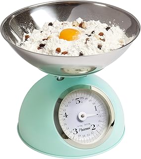 Bestron Analoge Küchenwaage mit abnehmbarer Wiegeschale, Retro Design, Sweet Dreams, Tragkraft: 5 kg, Mintgrün