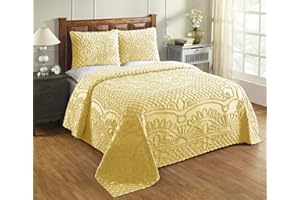 Better Trends Chenille Bedspreads Set Queen Size, Trevor Collection Medallion Design in Yellow - Lightweight bedspreads, 100% Cotton Tufted Cotton Bedspreads