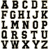 Ssyuysto 26PCS Chenille Letter Iron On Patches Gold Trim Preppy Varsity Alphabet A-Z Appliques 2.2'' Large Embroidered Initial Patches for Jackets Backpacks Clothing Trucker Hats DIY Crafts(Black)