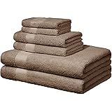 Amazon Basics Everyday Bath Towels, 6 Piece Set, Taupe, 100% Soft Cotton, Durable