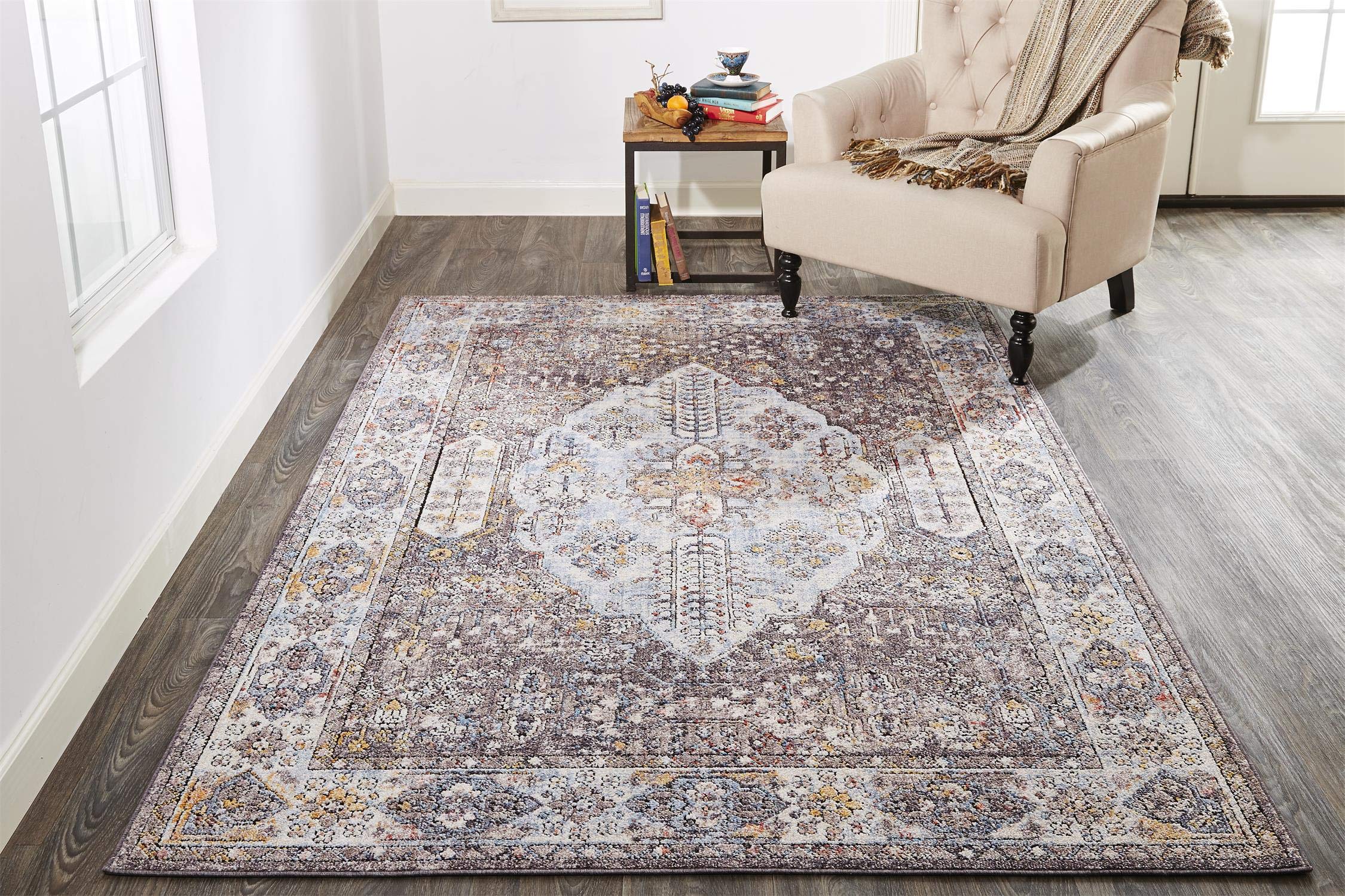 Photo 1 of **DIRT FROM TRANSPORT **Feizy Armant Space Dyed Medallion, Warm Gray/Sky Blue, 5ft-3in x 7ft-6in Area Rug
