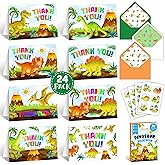 Decorably 24 Pack Holographic 6x4in Dinosaur Thank You Cards Kids with Envelopes & Stickers, 8 Adorable Designs for Friends, Family & Loved Ones, Blank Inside - Baby Shower, Kid's Party, Birthday