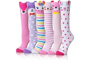 EOCOM Girls Knee High Socks Kids Crazy Fun Gift Silly Tall Boot Cute Animal Cotton Long Socks 6 Pairs