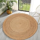 RIANGI Hand Woven Jute Area Rug - Braided Round Rug 4 Feet for Living Room | Rustic Beige Reversible Farmhouse Rugs for Bedroom, Kitchen, Living Room - Vintage Natural Braided 4' round rug