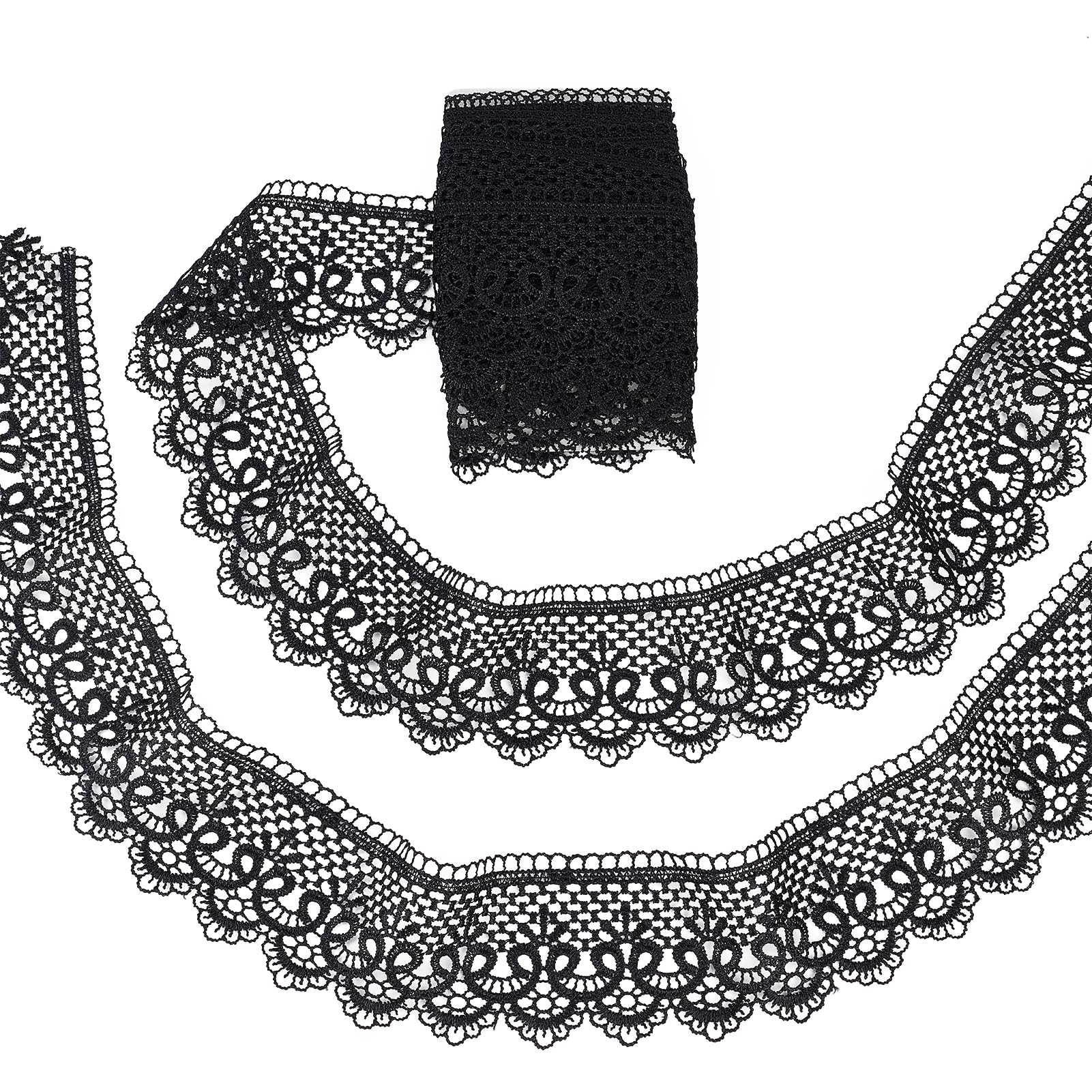 NICENEEDED 5 Yards Black Lace Trim, Embroidered Lace Ribbon Trims, Polyester Fabric Lace Sew On Applique Trimming for DIY Crafts Headband Wedding Dress Sewing