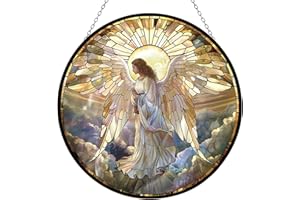 365CUSGIFTS Angel Stained Glass Cat Sun Catcher, Wall Hanging Colored Decor Room Indoor Window Decor, Halloween, Christmas Hanging Ornament