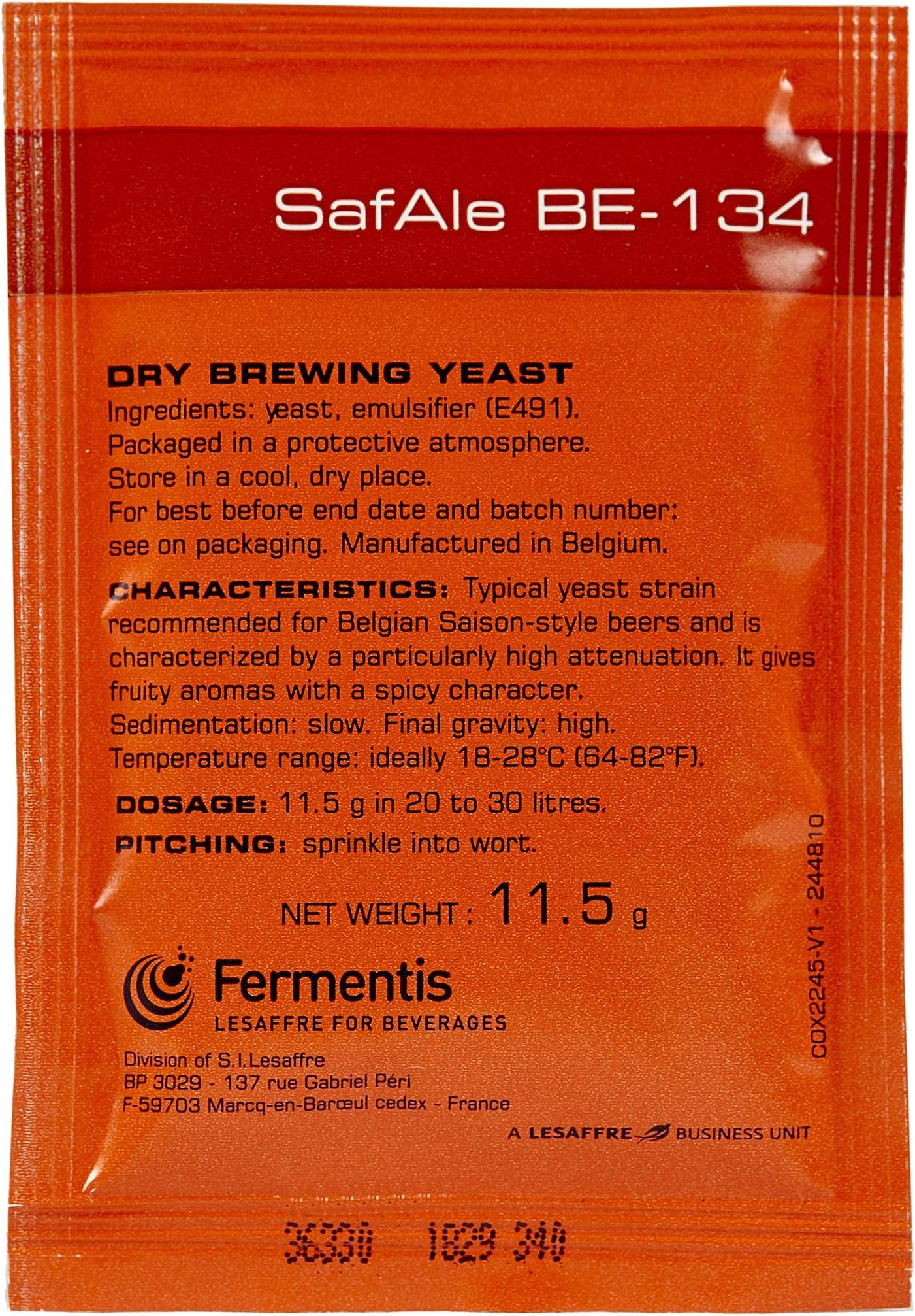 Fermentis SafAle BE-134 Beer/Ale Yeast - Pack of 1 - With North Mountain Supply Freshness Guarantee