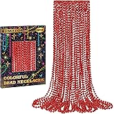 12 PCS Red Bead Necklace, 33" Red Christmas Beads Necklaces, 33" Carnival Beaded Stuff, Mardi Gras Beads Throws, Round Beads Necklaces for Mardi Gras Party Favors Christmas Celebrations Decorations