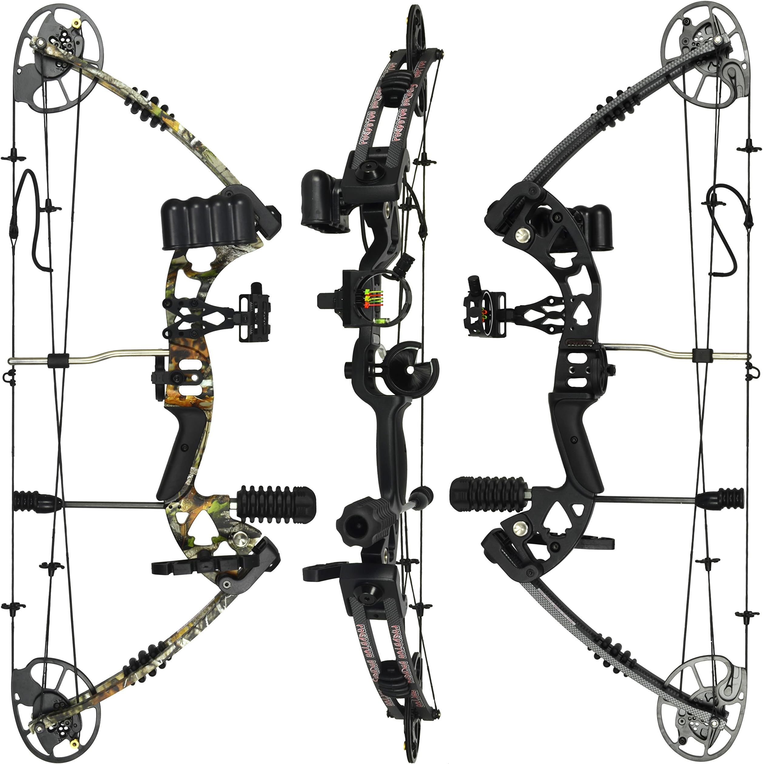 RAPTOR Compound Hunting Bow Kit: LIMBS MADE IN USA | Fully adjustable 24.5-31” Draw 30-70LB pull | Up to 315 FPS | WARRANTY & 100% 30 day GUARANTEE | 5 Pin Lighted Sight, Biscuit Rest | W STRING STOP