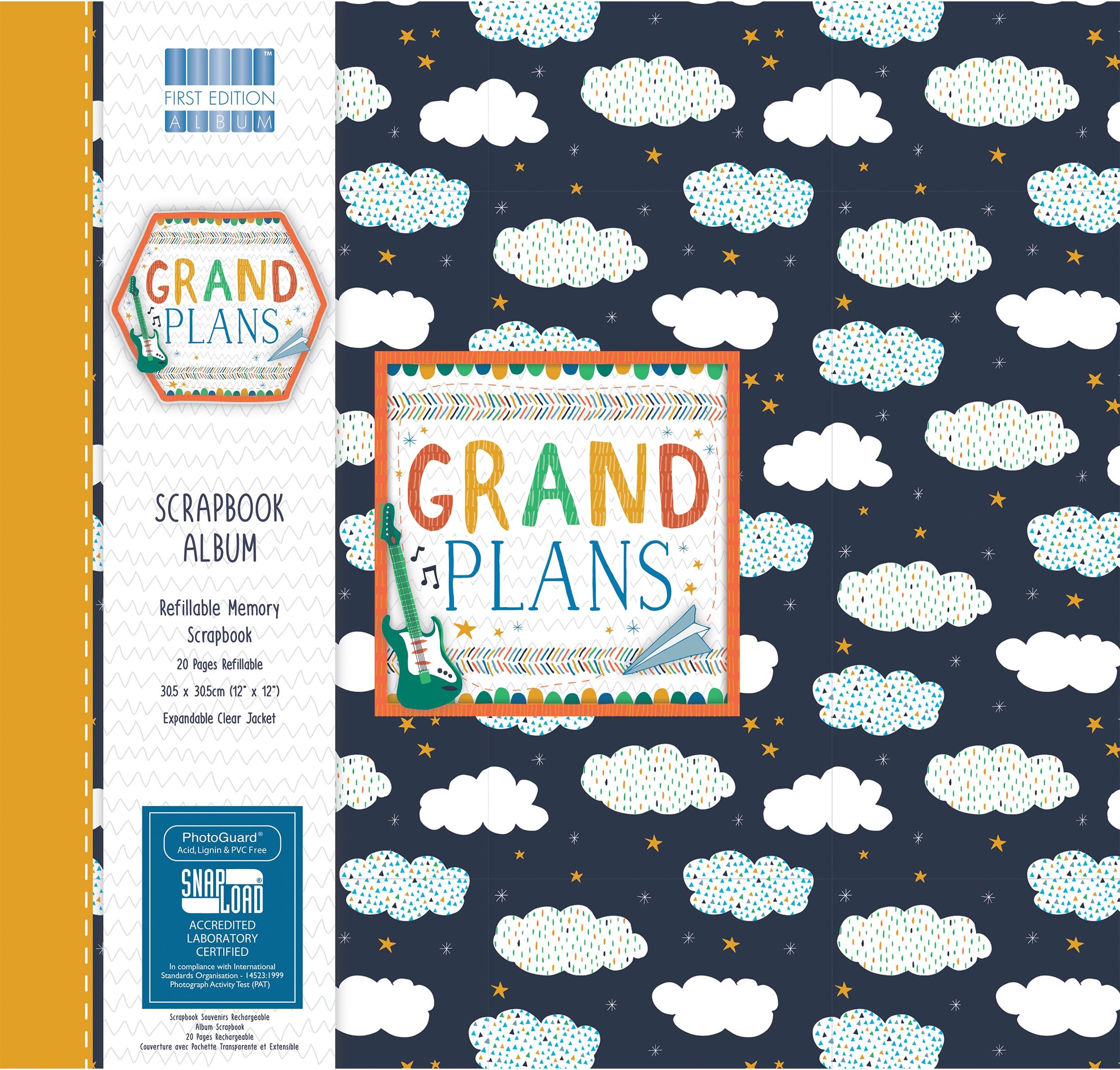First Edition Grand Plans Clouds Scrapbook Album 12" x 12" / 30.5 x 30.5 cm, Paper, (20 Pages, Snapload PhotoGuard, Refillable Memory, Acid, Lignin & PVC Free), 12x12