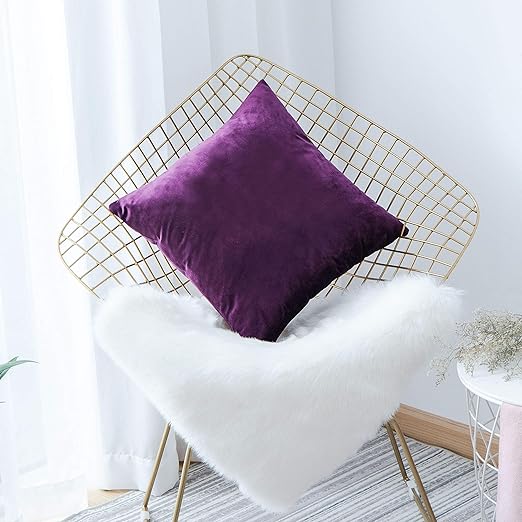 Amazon Com Home Brilliant Dark Purple Velvet Square Pillowcase