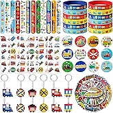 110Pcs Train Party Favors for Kids - Train Birthday Decorations and Supplies with Slap Bracelets, Tattoos, Stickers, Keychains & Buttons, Train Goodie Bag Fillers for Boys & Girls