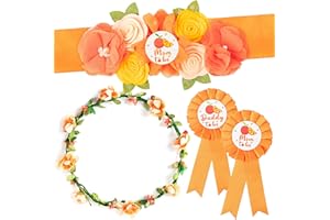 2OOYA Little Cutie Citrus Maternity Sash Mom to Be & Daddy to Be Corsage Orange Clementine Flower Crown Pregnancy Sash Decoration Autumn Baby Shower Kit Party Favors Pregnancy Photo Prop Gift
