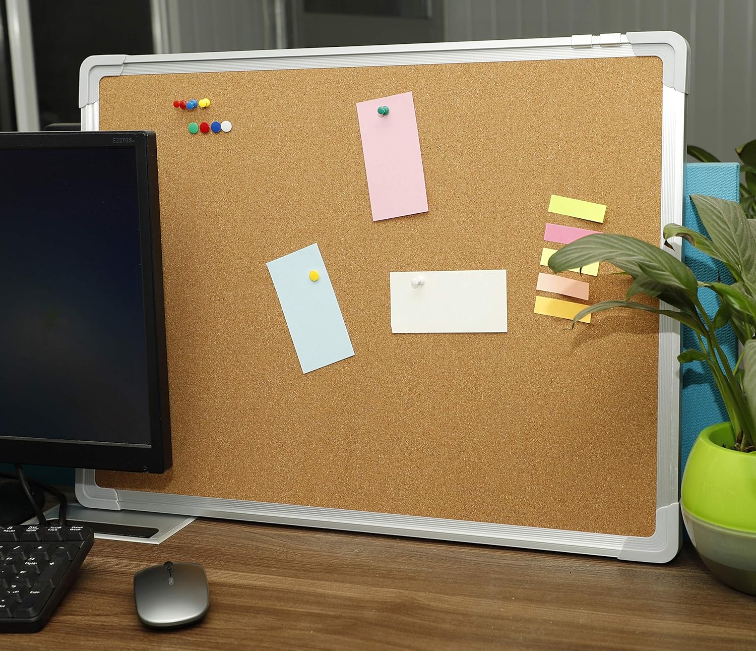 Cork Board Set - Bulletin Corkboard 24 x 18 inch Framed with 10 Thumb Tacks - Small Wall Hanging Message Memo Pin Tackboard Organizer for Home, Office, Desk and Cubicle (Cork 24x18") : Office Products