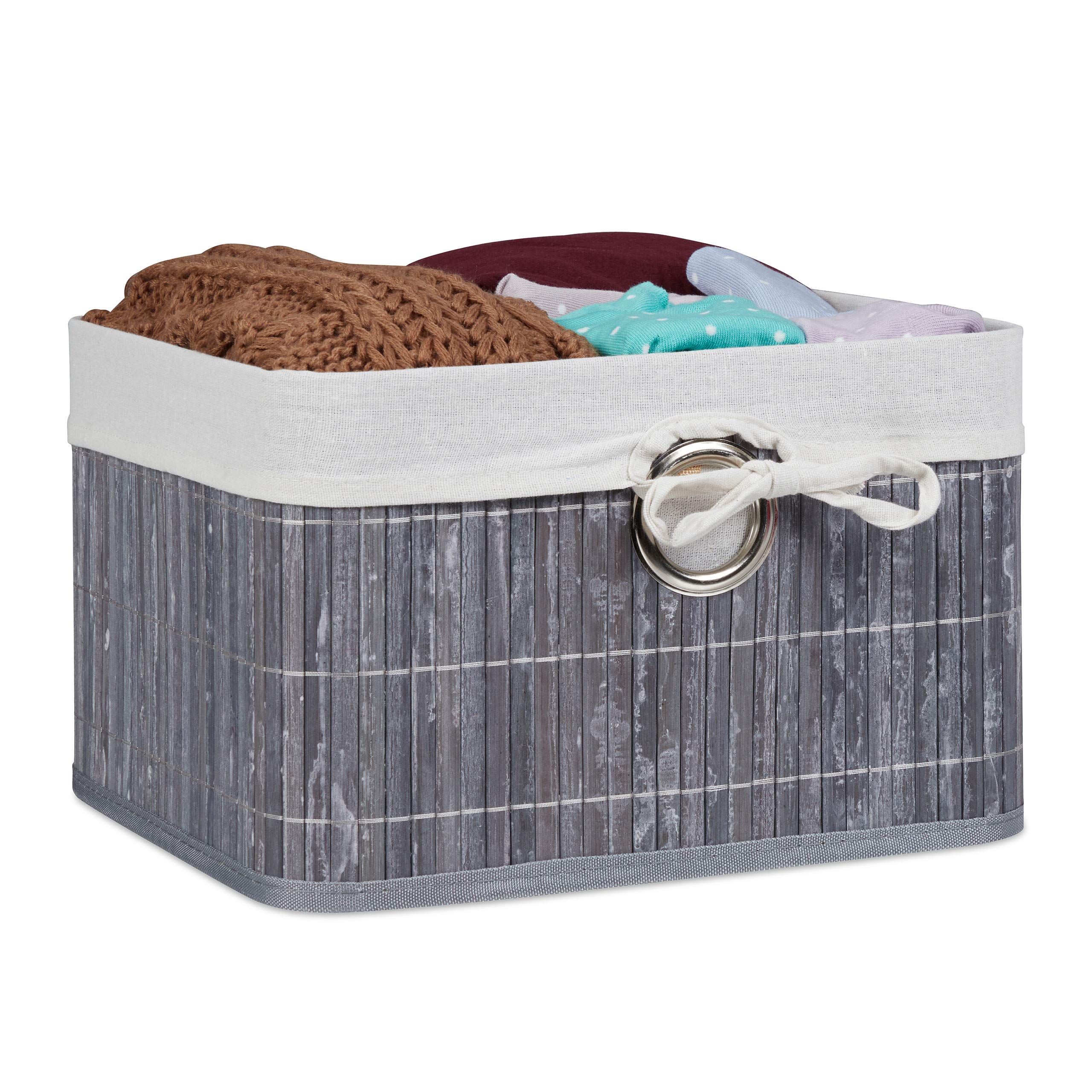 Relaxdays Storage Basket, Fabric Lining, Bamboo, Rectangular, Bathroom, Accessories, Toys, HxWxD: 20x31x31 cm, Grey — image 1
