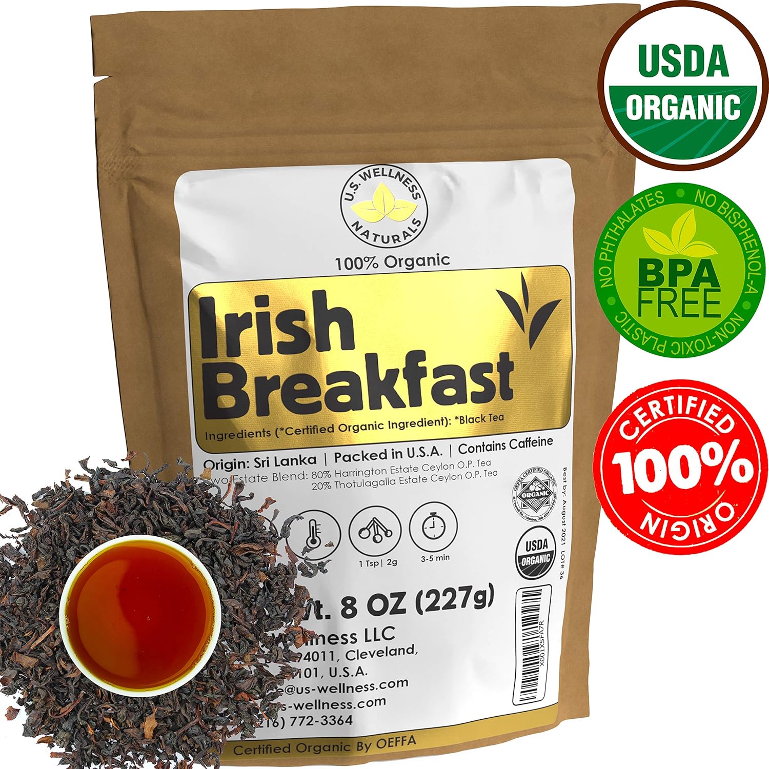 Irish Breakfast Tea, SMOOTH, RICH & WELLROUNDED loose leaf tea, 110+ cups, 8oz