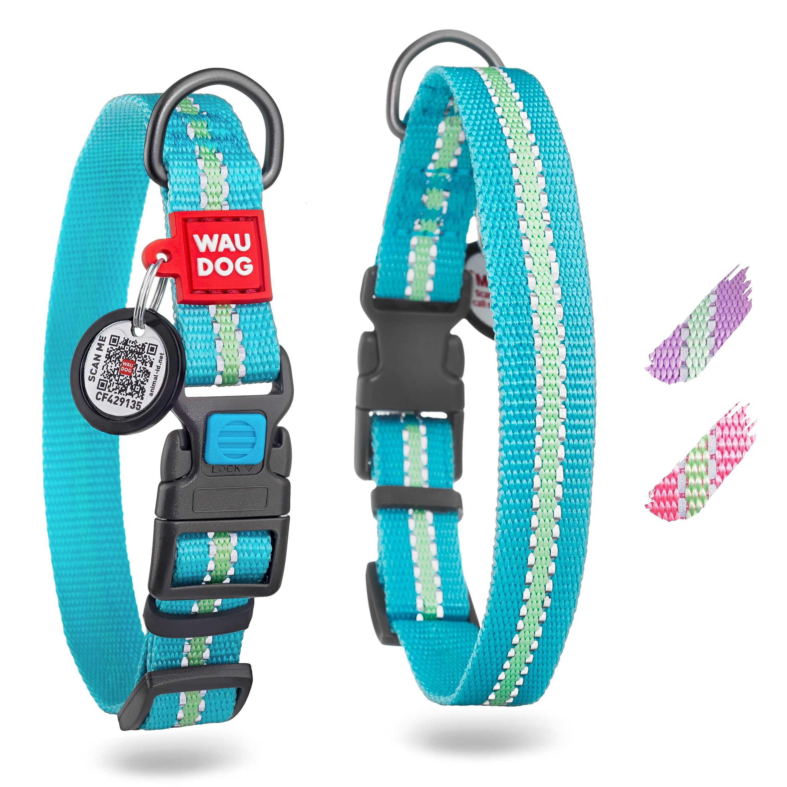 Dog Collars Nylon Reflective - Nylon Reflective Dog Collar Adjustable Dog Collar with Plastic Buckle - Heavy Duty Small Medium Large Dogs Puppy - Blue