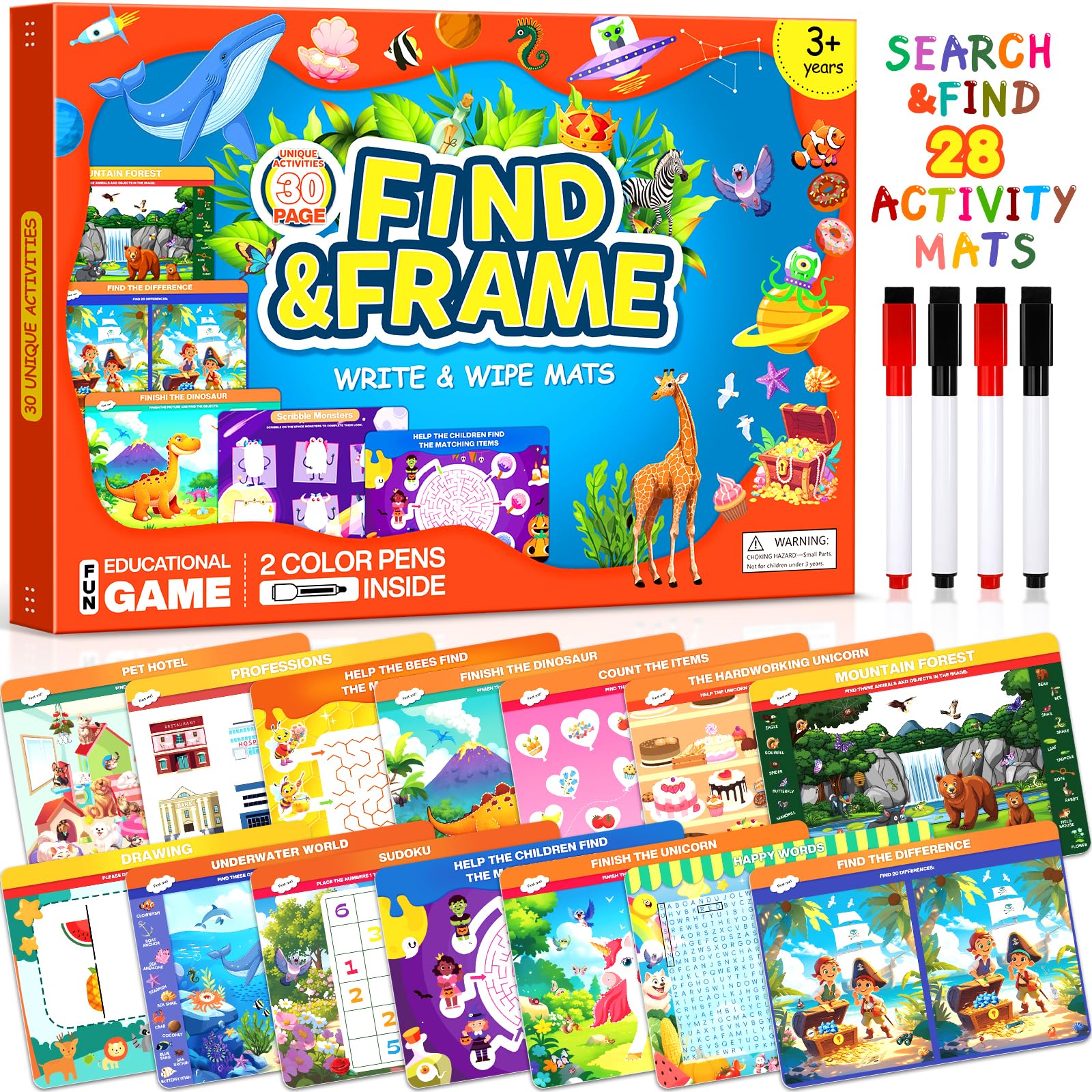 Search and Find Books for Kids 3-5, Reusable Preschool Learning Activities, Perfect Road Trip Essentials, Educational Toys, 28 PCS Busy Books for 3 4 5 6 Year Old Boys Girl Christmas Birthday Gifts