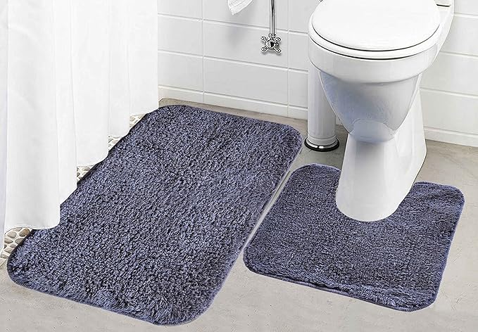 Kridhay Natura Life 2 Piece Cotton Contour Bathmat Set - 16x24, Charcoal