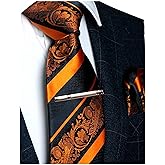 JEMYGINS Mens Floral Necktie and Pocket Square Tie Clip Sets for Men
