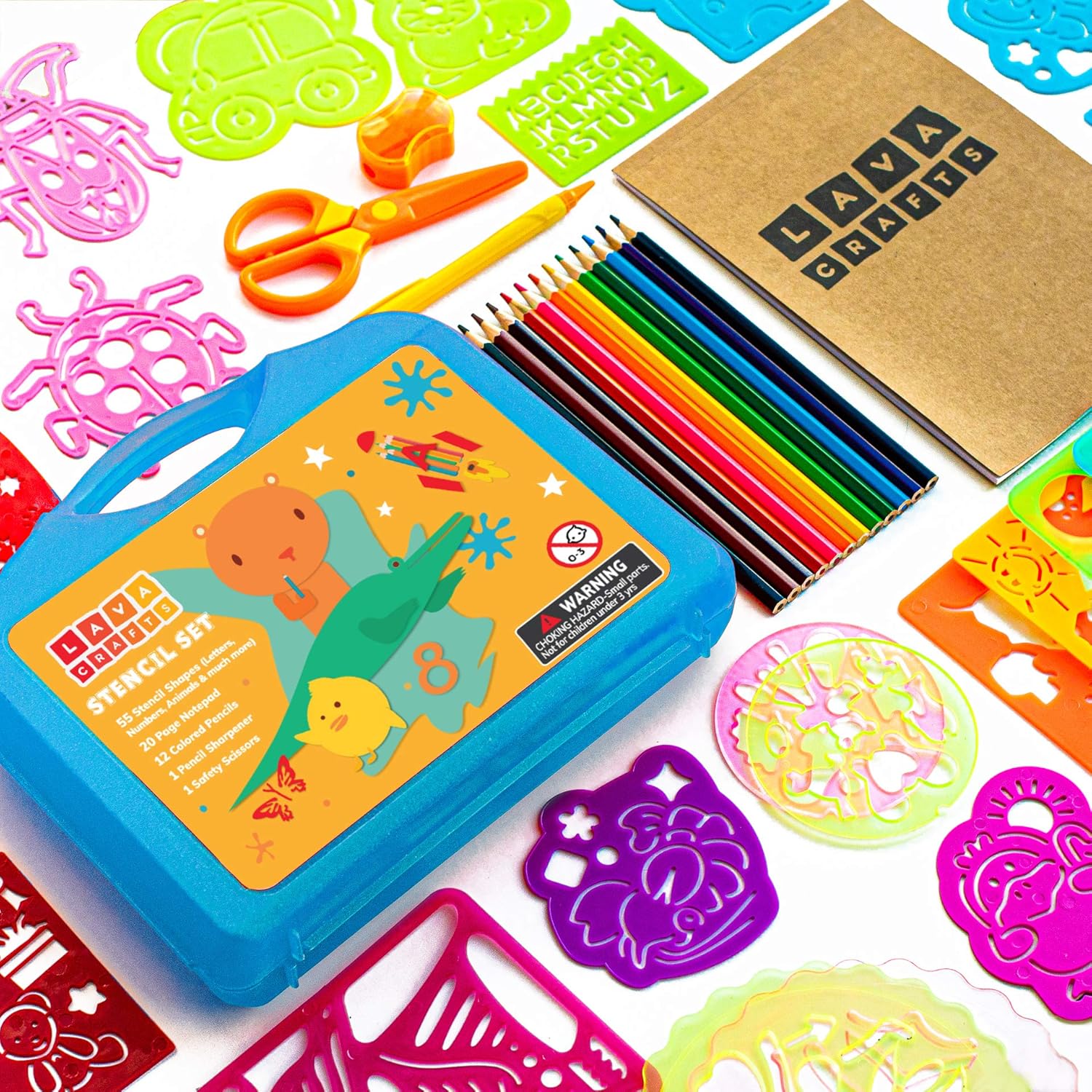 Lava Crafts Stencil Set (46 Pieces) | Arts and Crafts for Kids | Drawing Stencils for Girls and Boys | Perfect Home Activity | 3+ Year Old Through 4 5 6 7 8 | Numbers Letters