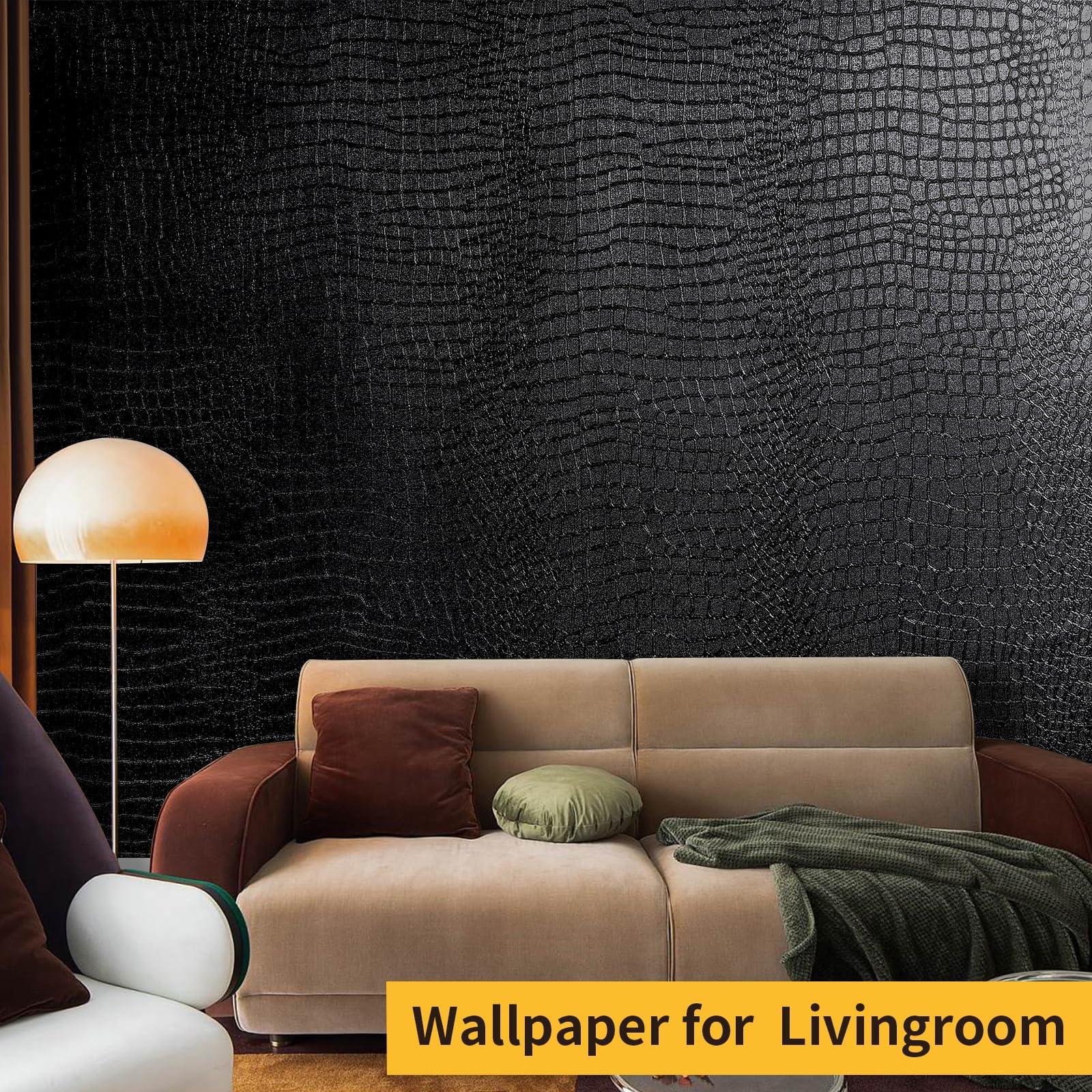Black Crocodile Texture Peel And Stick Wallpaper - 17.3" X 236", Removable Self-Adhesive Contact Paper