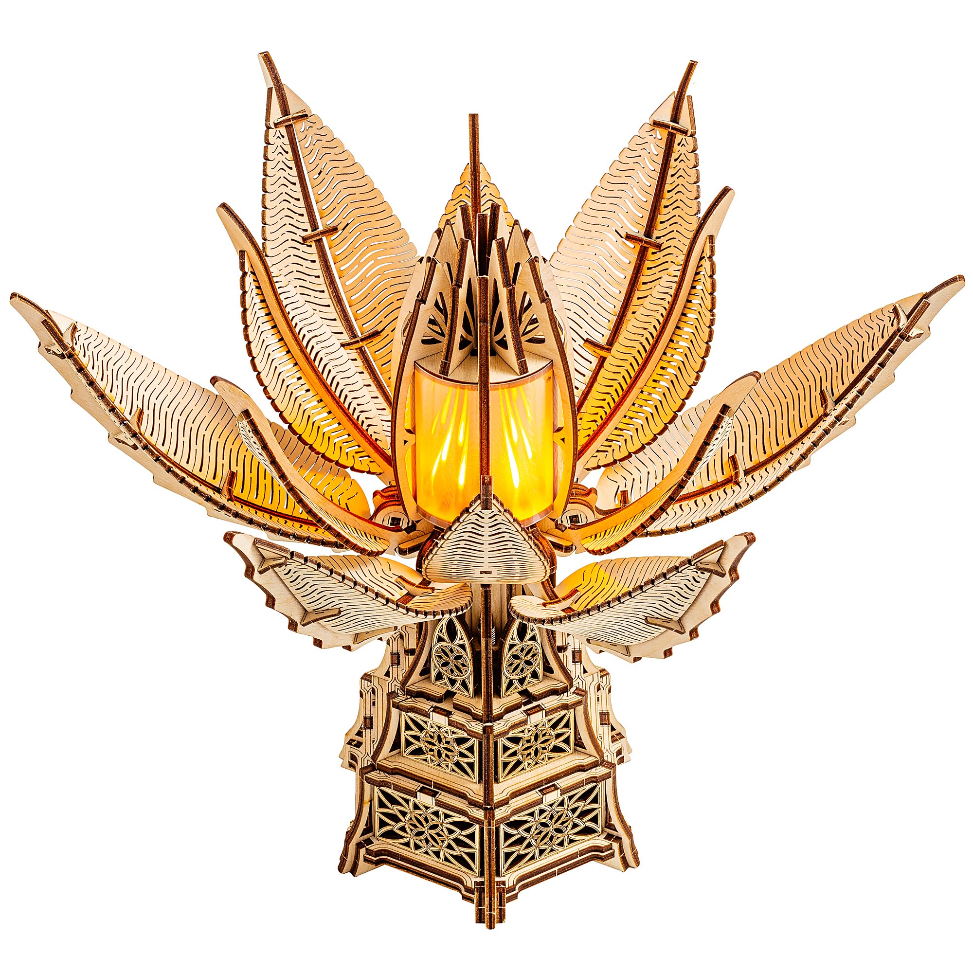 Wood Trick Fiery Bloom Luminous LED 3D Wooden Puzzles - Interactive Mechanical Movement - DIY Engineering Project for Adults and Kids