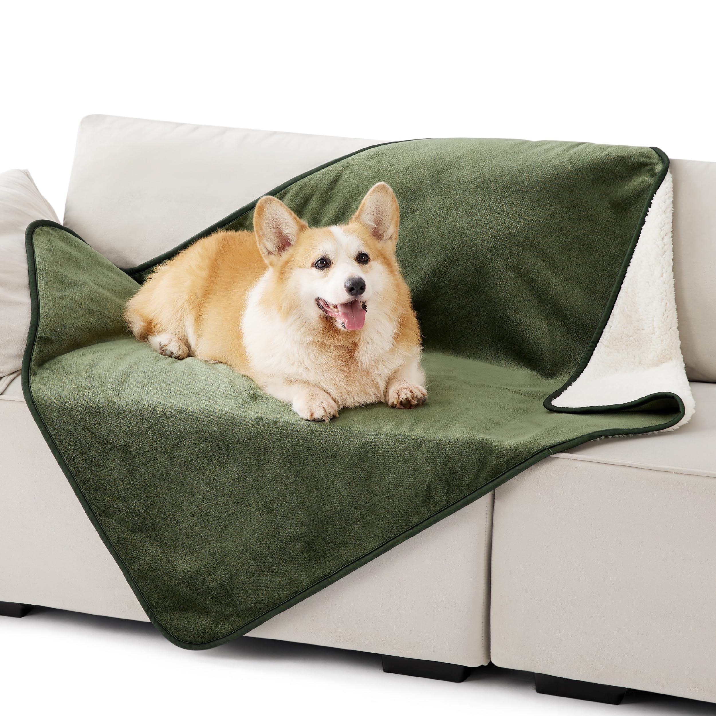 LE SURE Waterproof Dog Blanket Washable - 120x100cm Fleece Blanket For Large Dogs and Pets, Pet Throw Protects Bed and Sofa with Soft Plush, Olive Green