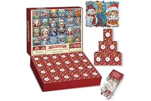 PPUZZLING Advent Calendar 2024 Christmas Puzzle for Adults 1000 Pieces, Stained Glass Puzzle Christmas Countdown Calendar 24 Days Jigsaw Puzzles, Funny Mosaic Santa Claus Christmas Dog Holiday Puzzles