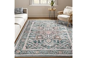 WITSHOCK Area Rugs 8x10 Machine Washable, Boho Rug for Living Room Bedroom, Ultra-Soft Non-Slip Stain Resistant Vintage Rugs for for Kitchen Dining Room Office Home Decor, Dull Teal