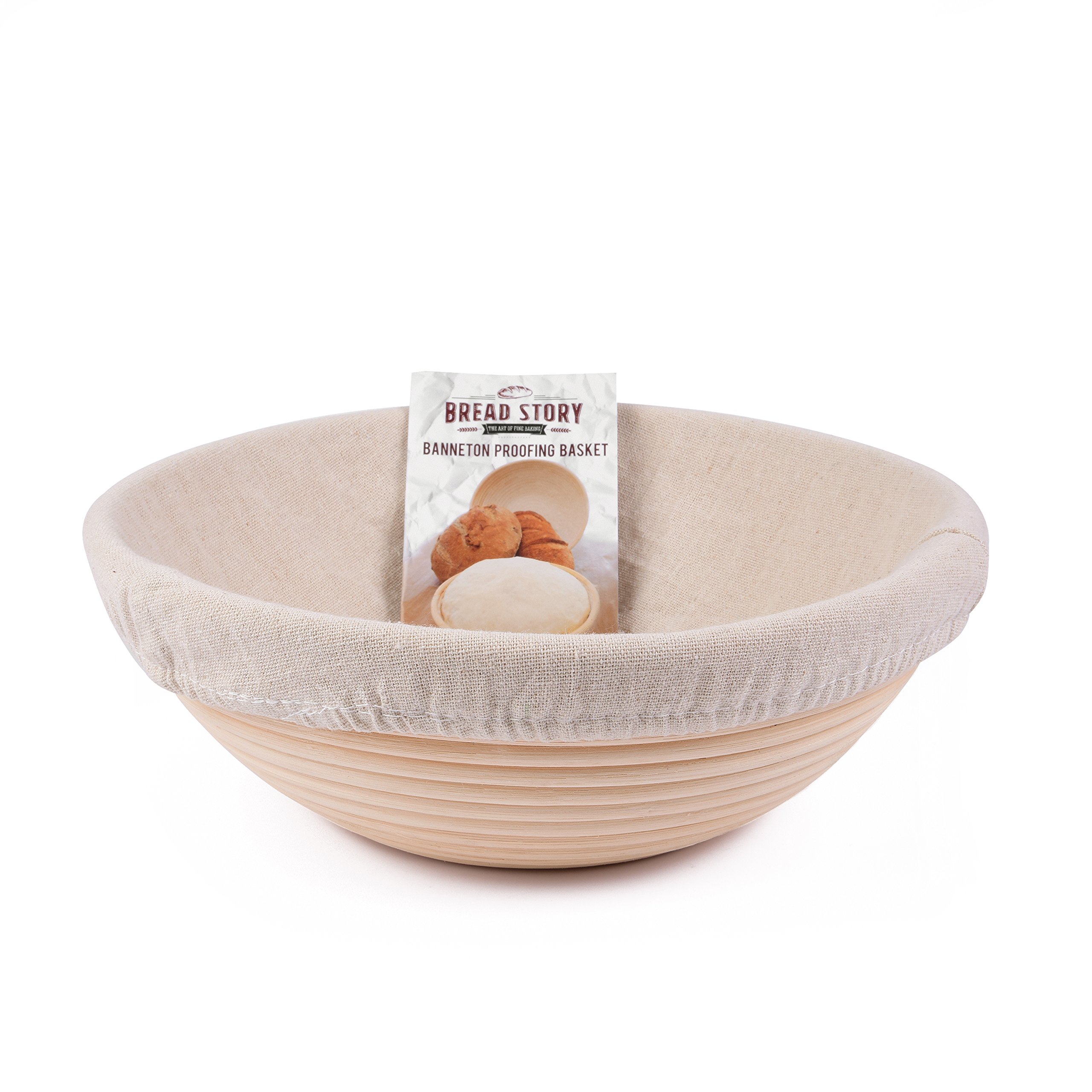 (25 cm) Round Banneton Proofing Basket Set - Brotform Handmade Unbleached Natural Cane For Homemade Crusty Fresh, Easy to Bake Bread With Professional Marks Rising Dough Bread Kit With Cloth Liner