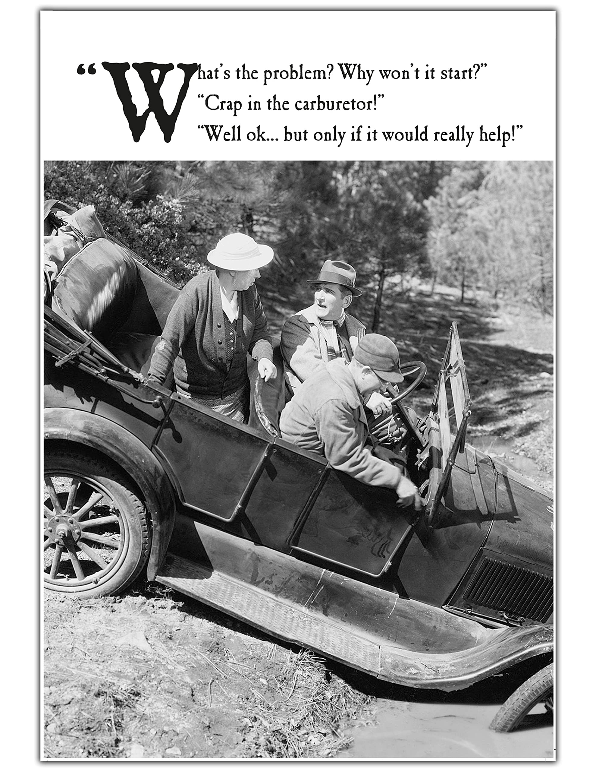 On the Ceiling, Funny Birthday Card for Him, Birthday Card Humorous Male, What's The Problem? Why Won't it Start?..., Black & White