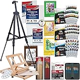 U.S. Art Supply 133-Piece Artist Painting Kit - Aluminum & Wood Easel, 24 Each (Acrylic, Oil, Watercolor Paints), 8 Canvases, 44 Brushes, 4 Paint & Sketch Pads - Painting Kits for Adults, Gift Set