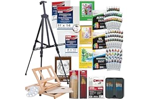 U.S. Art Supply 133-Piece Deluxe Ultimate Artist Painting Set with Aluminum and Wood Easels, 72 Paint Colors, 24 Acrylic, 24 Oil, 24 Watercolor, 8 Canvases, 44 Brushes, 4 Painting & Sketch Pads & More