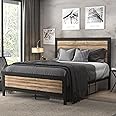 SHA CERLIN Heavy Duty Full Size Bed Frame, Metal Platform Base with Rivet Wooden Headboard Footboard, 13 Strong Steel Slats Support, No Box Spring Needed, Mattress Foundation