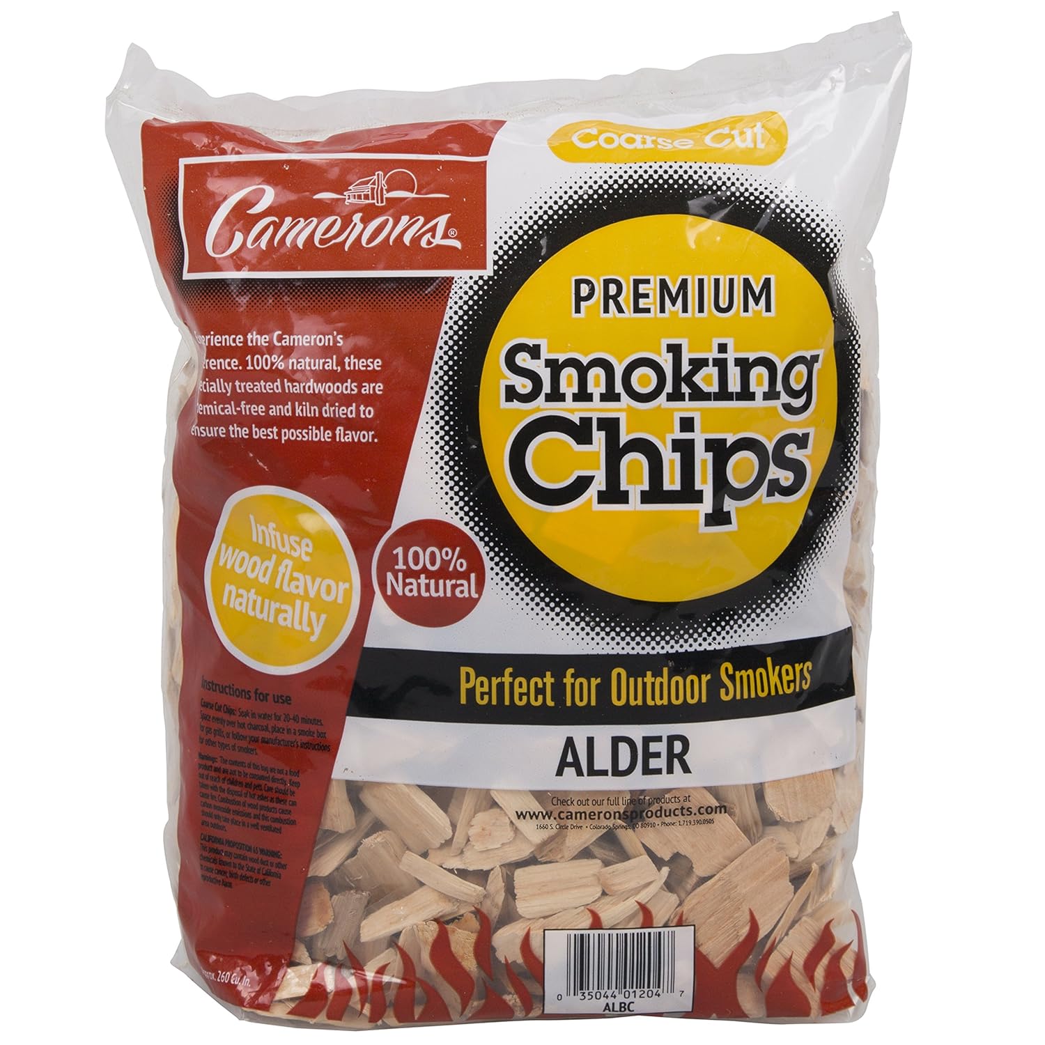 Camerons Smoking Chips (Alder)- 2 Pound Bag Barbecue Chips- Kiln Dried, Natural Coarse Wood Smoker Sawdust Shavings