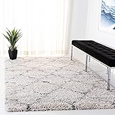 SAFAVIEH Fontana Shag Collection Area Rug - 6'7" x 9', Grey & Ivory, Modern Trellis Design, Non-Shedding & Easy Care, 2-inch 