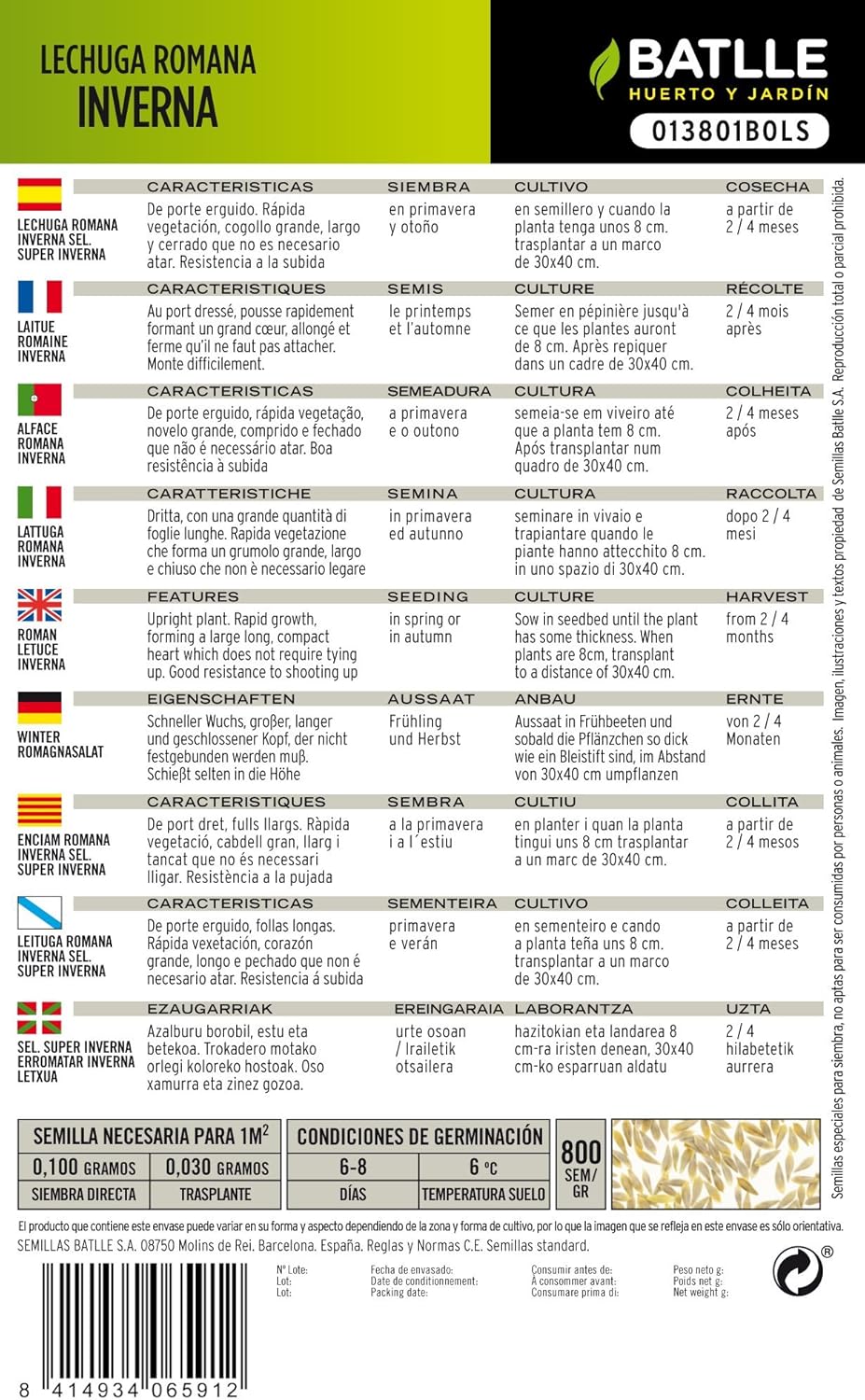 Semillas Hortícolas - Lechuga Romana Valladolid sel. Pucela ...