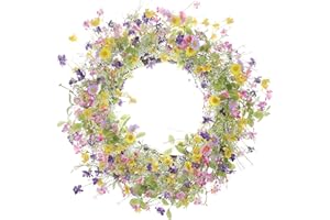 JINGHONG Artificial Daisy Wreath,22 Inch Spring Wreath Colorful Summer Wreath Floral Wreaths with Green Eucalyptus Leaves for Front Door Wall Window Decor and Spring Summer Holiday Decor(Multicolor)