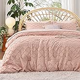 Bedsure Twin Comforter Set - Coral Pink Comforter, Boho Tufted Shabby Chic Bedding for Kids, 2 Pieces Vintage Farmhouse Bed Set for All Seasons, Fluffy Soft Bedding with 1 Pillow Sham