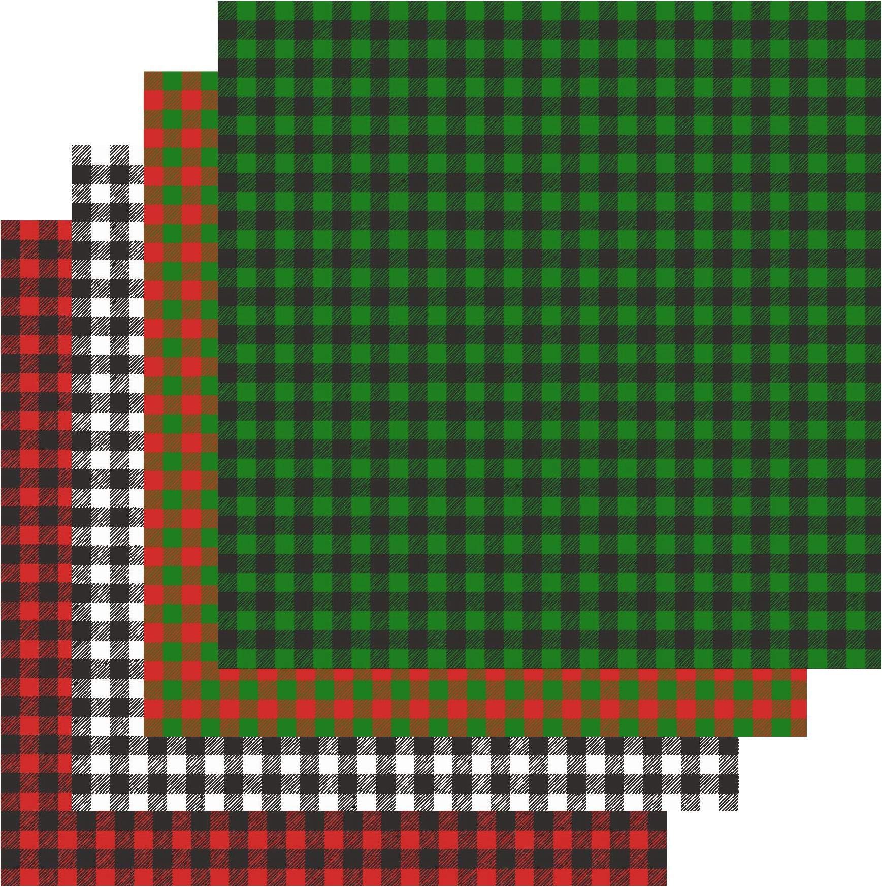 Buffalo Check Vinyl Sheets, Buffalo Plaid Adhesive Vinyl, Red Green Black White, 4-12"x12" Pack