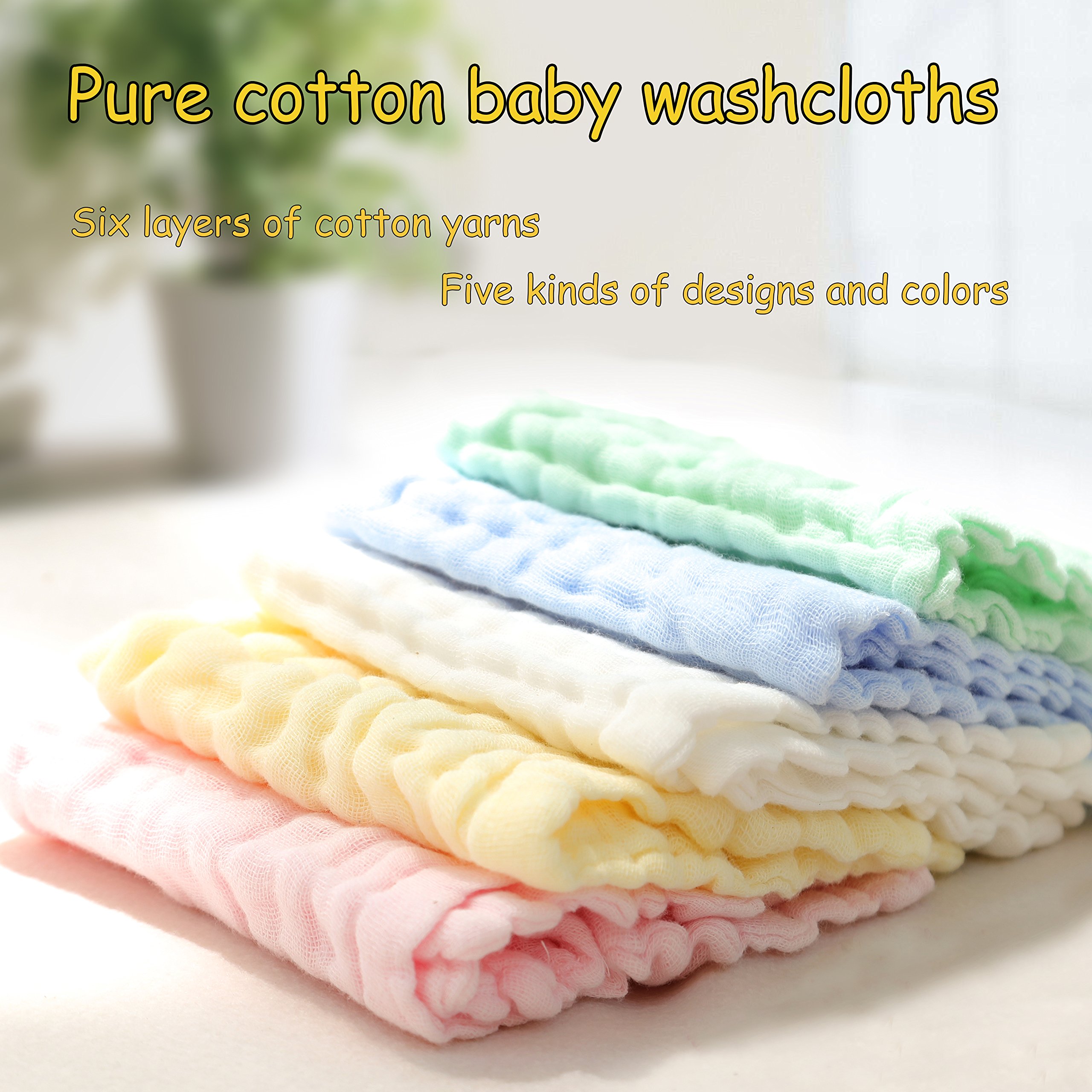 Baby Washcloths - Natural Organic Baby Newborn Face Towel Pure Muslin Cotton Washcloths Absorbent Baby Wipes - Soft Bath Towel for Sensitive Skin Baby Registry as Shower Gift 5 Packs by KRRAMEL