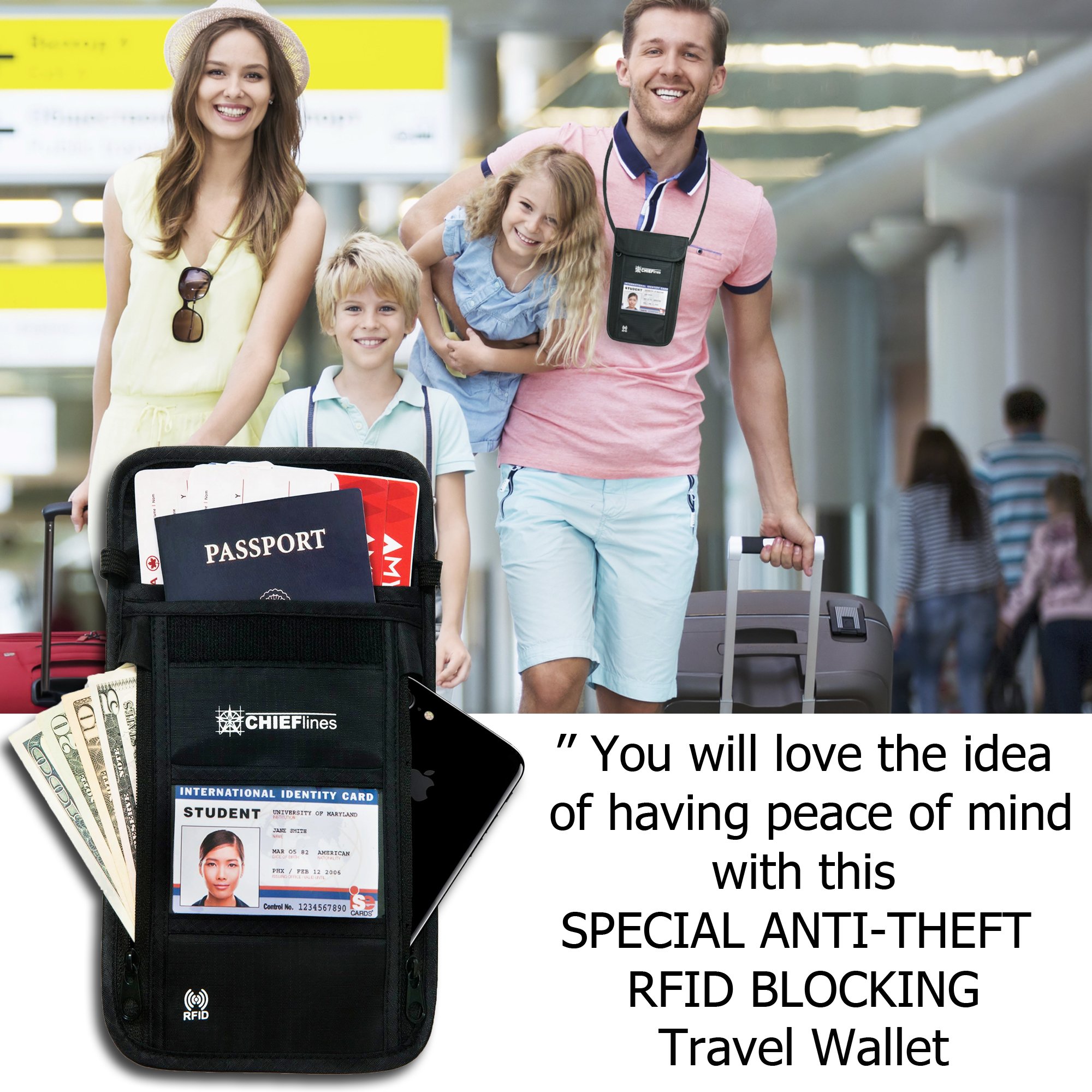 Travel Wallet-Passport Holder-Anti-Theft-Neck Pouch-RFID Blocking-For Men and Women