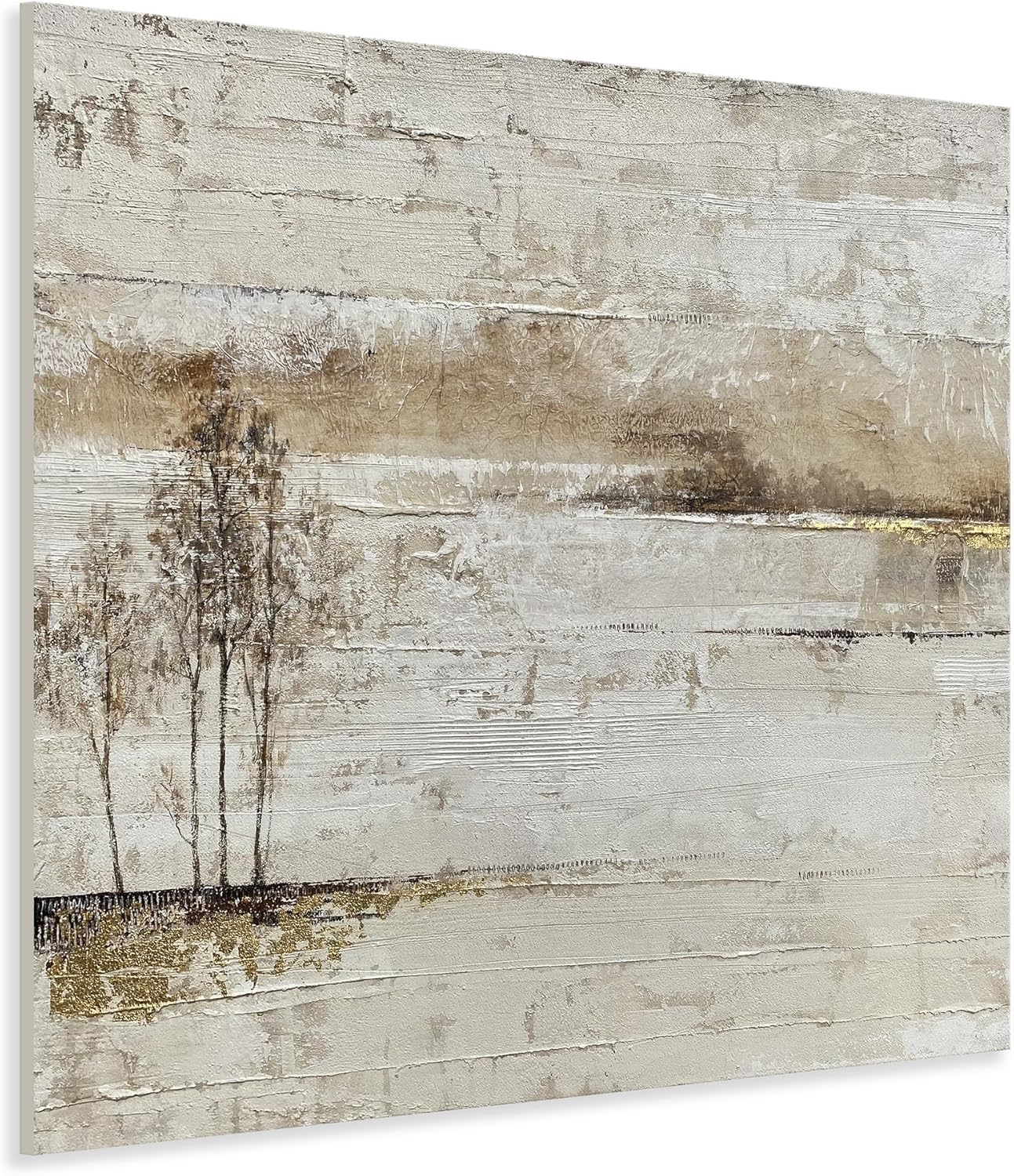 Paintings - Yihui Arts Lake Landscape Wall Art - Rustic Farmhouse Canvas Painting with Textured Tree and Gold Foil Accents for Living Room, Bedroom, or Bathroom Decor