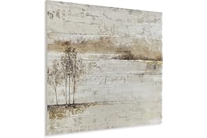 Yihui Arts Lake Landscape Wall Art - Rustic Farmhouse Canvas Painting with Textured Tree and Gold Foil Accents for Living Room, Bedroom, or Bathroom Decor