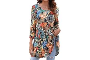 ENMAIN Women's Tops 3/4 Sleeve Dressy Casual Plus Size Tunic Tops to Wear with Leggings Swing Flare T-Shirt Loose Fit Blouses