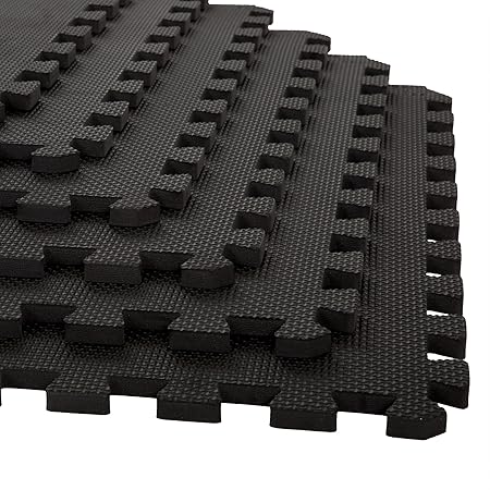 Stalwart Foam Mat Floor Tiles, Interlocking EVA Padding for Exercising, Yoga, Camping, Kids, Babies, Playroom - 6 Pack (5806316, Black)